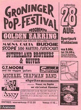 Golden Earring show poster August 28 1976 Popfestival Groningen - Sportpark Vinkhuizen